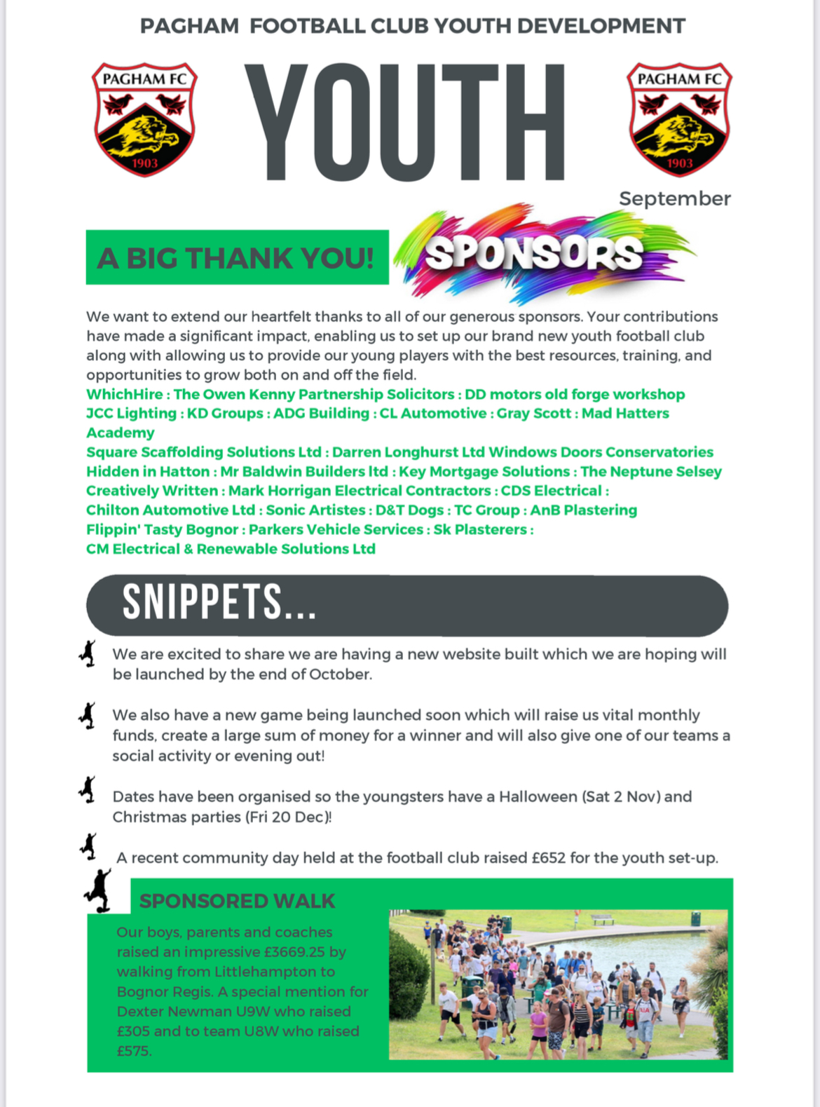 September Pagham Football Club Youth Development Newsletter